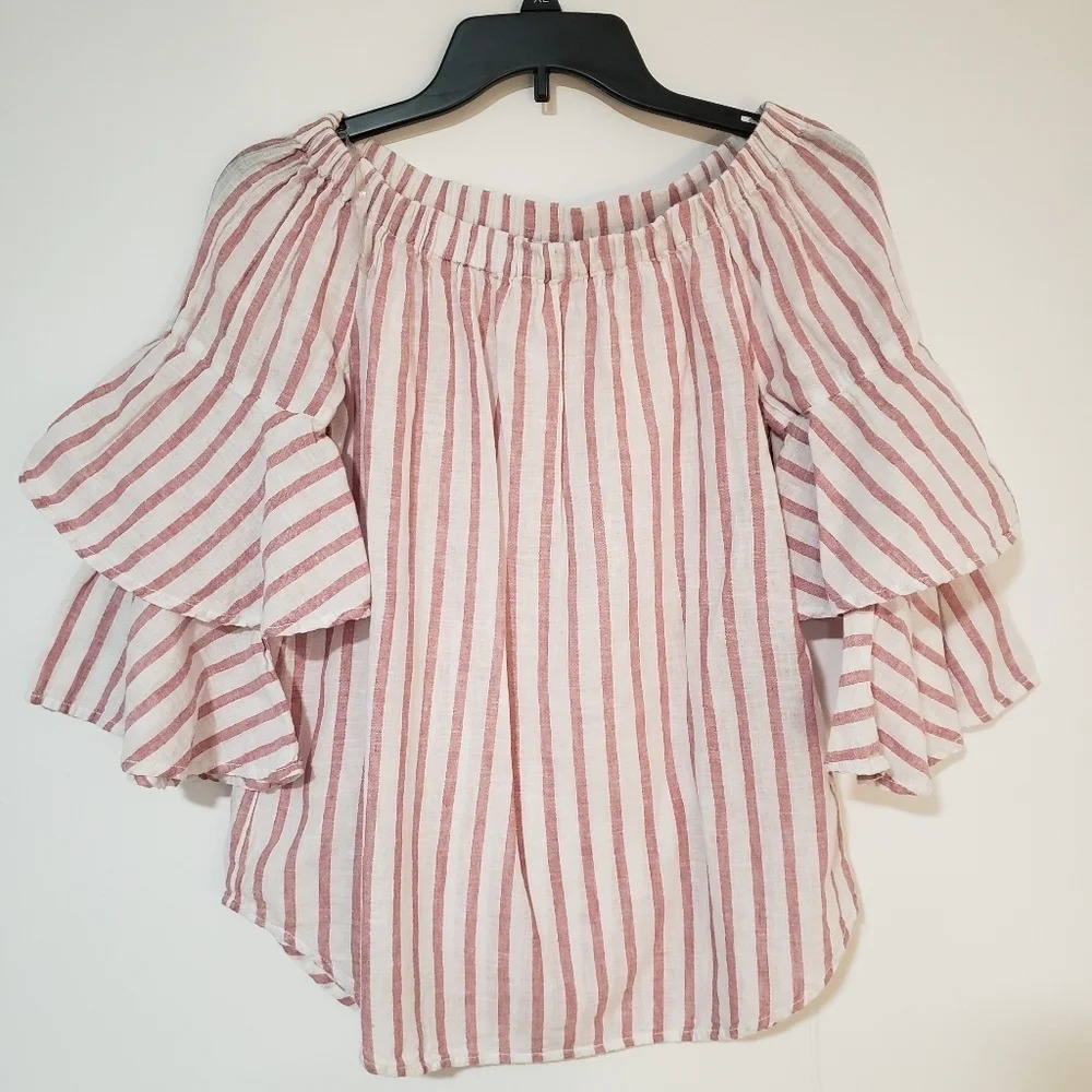 Beachlunchlounge Striped Ruffled Sleeve Top